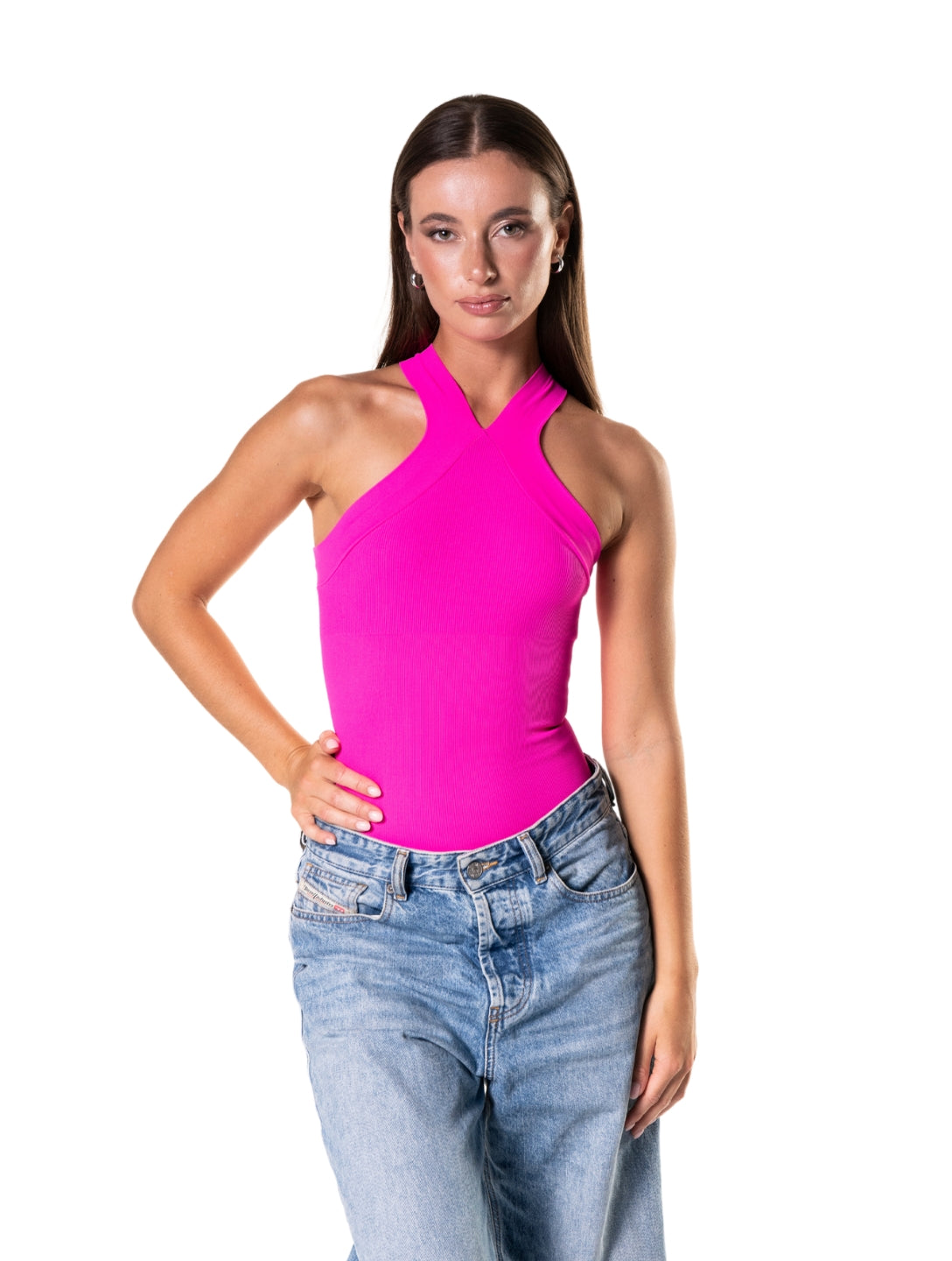 Vera shapewear bodysuit with crossed halter neck